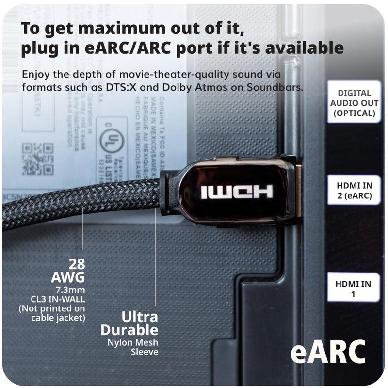 Pacroban eARC HDMI to HDMI Cable 6 FT â€“ Premium HDMI 2.1 Cord Works with Only HDMI-Enabled Devices Including Dolby Soundbar, TV, Monitor, Projector, PC & Laptop â€“ Braided, Pure Copper, Built to Last - Image 3